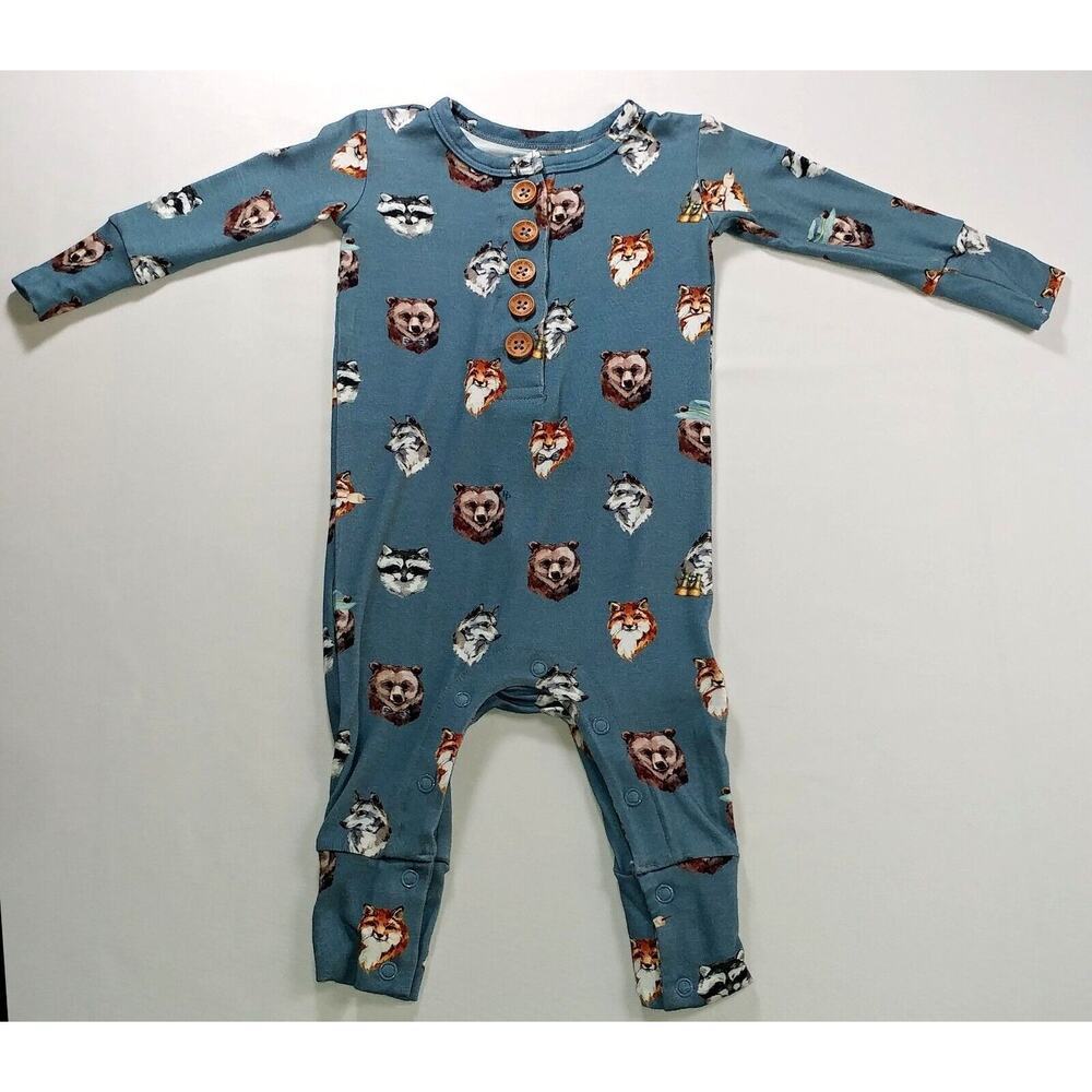 Posh Peanut One Piece Henley Romper Scout 3-6 months Animals Soft Bamboo